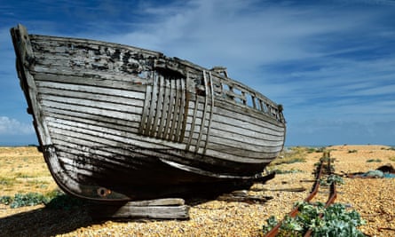 A decaying fishing boat at Dungeness.