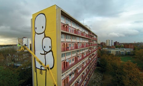 Big Mother by Stik, on the side of Charles Hocking House, a condemned tower block in Ealing, London.