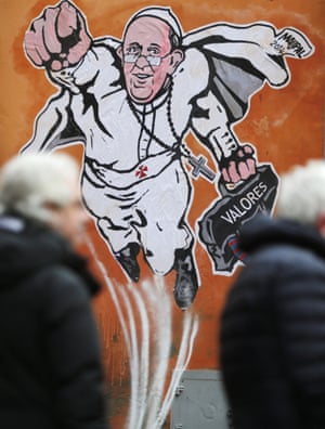 A mural of Pope Francis in downtown Rome near the Vatican.