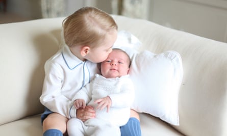 Prince George and his sister, Princess Charlotte, in a picture released by their parents.