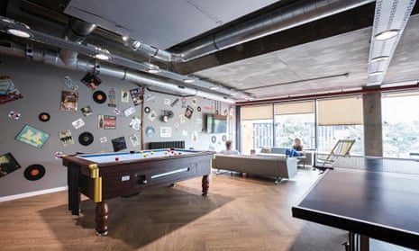 The games room at luxury student accommodation in St Pancras Way, north London