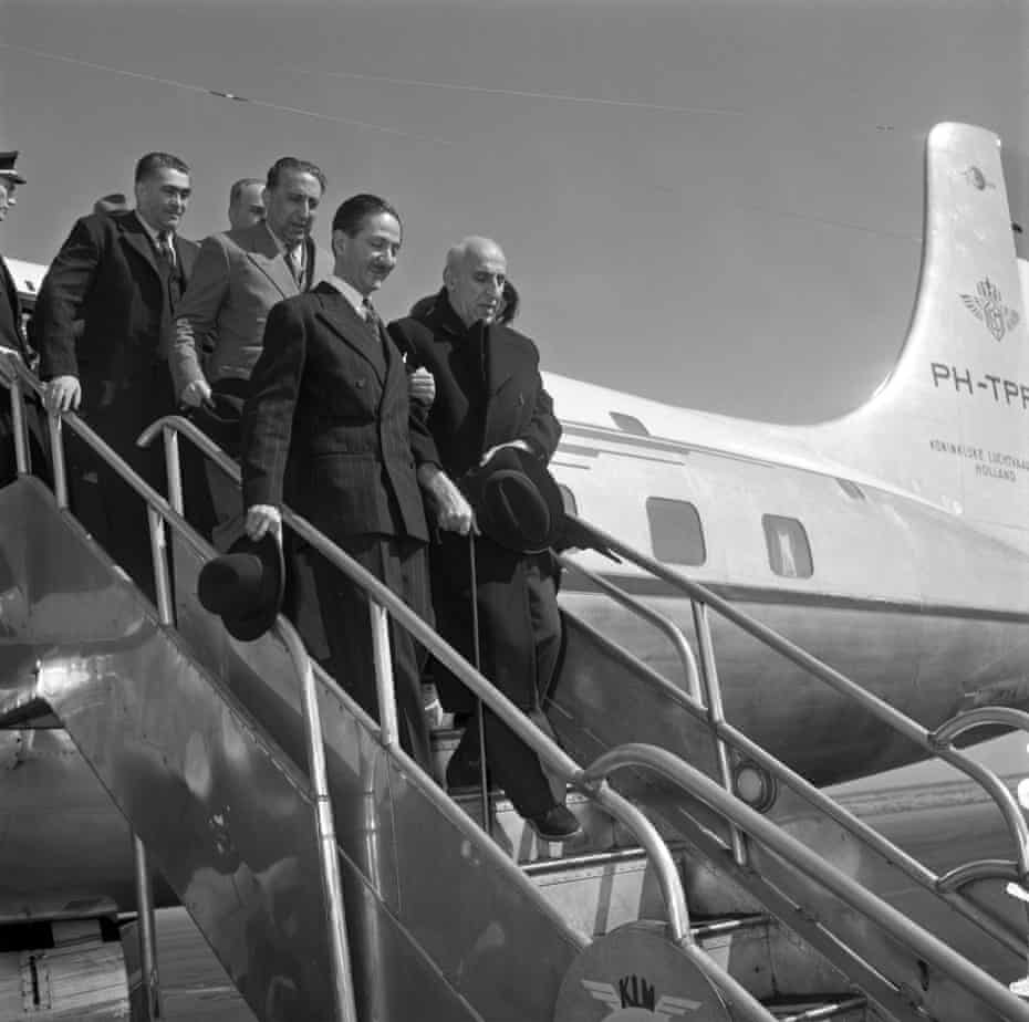 Mohammad Mossadegh steps off a plane in August 1953.