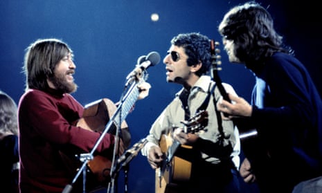 Bob Johnston, Leonard Cohen and Ron Cornelius in concert at the Royal Albert Hall in 1973