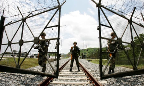 South Korean soldiers at the border between the two countries.
