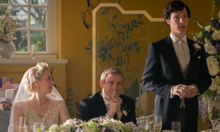 Happy couple: in Sherlock with Martin Freeman, her real-life partner.