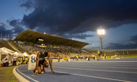 On your marks: Jamaican sprinters at the Champs.
