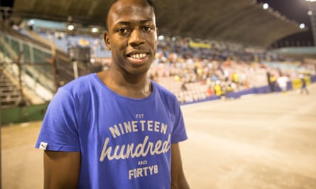 The world at his feet: Javon Francis, who broke Usain Bolt's 400m record at the 2014 Champs.