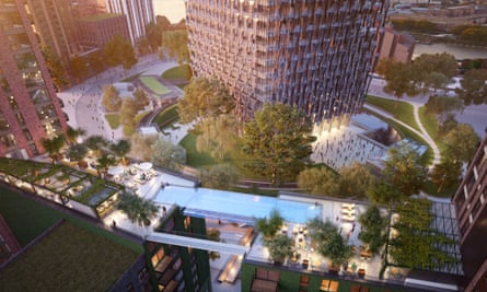 The all-glass sky pool will hang right next to the new US Embassy, a building set back behind a 30-metre bomb blast zone.