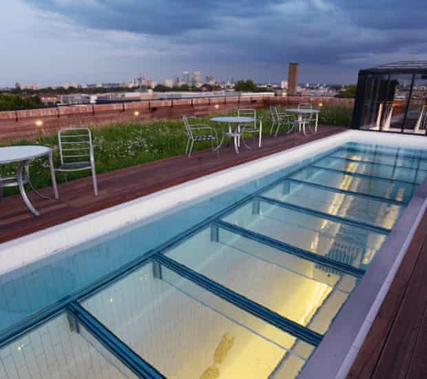Glass-bottomed pool … Hackney's London Fields moves into the rooftop swimming league.