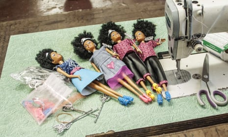 A sewing machine with Momppy Mpoppy dolls in Johannesburg. Momppy Mpoppy, designed by South African start-up Childish Trading and Manufacturing, is a step ahead of other black dolls across Africa who are often dressed in traditional ethnic clothes.