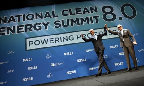 Barack Obama with the US senate minority leader Harry Reid at the National Clean Energy Summit in Las Vegas.