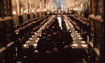 Pupils filling the Great Hall of Hogwarts School of Witchcraft in Harry Potter and the Philosopher's Stone.