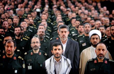 Iranian president Mahmoud Ahmadinejad with commanders from the Basij militia in Tehran in 2006.