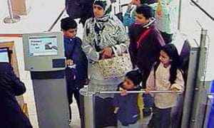 A group believed to be Zahera Tariq and her children at London City airport.