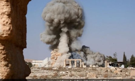 A photo released by Isis shows the detonation of the Temple of Baalshamin.