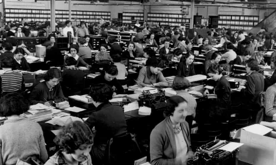 Typing away: a 1950s office in Aintree, Liverpool.