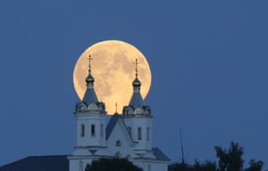 A perigee moon rises over Novogrudok, Belarus