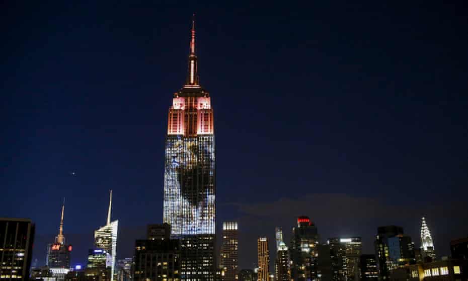 An image of dear-departed Cecil the lion is projected onto the Empire State Building in New York.