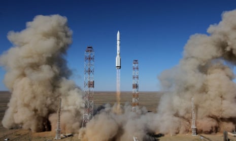 A Russian Proton-M rocket carrying Inmarsat's latest satellite blasts off.