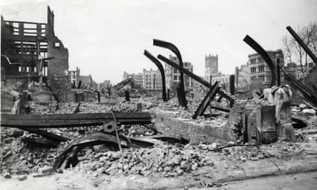 Air raid damage in London, looking towards Cripplegate.