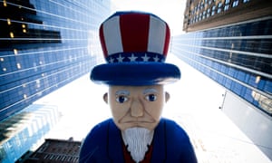 A giant Uncle Sam balloon on 6th Avenue during the 2013 Thanksgiving Day Parade.