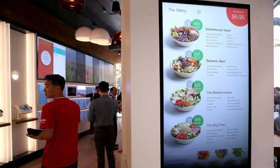 A menu is displayed at Eatsa, a fully automated fast food restaurant.