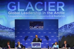 U.S. President Barack Obama delivers remarks to the GLACIER Conference at the Dena'ina Civic and Convention Center in Anchorage, Alaska