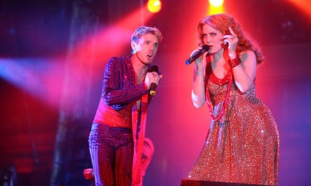 Ana Matronic on stage with Jake Shears in a Scissor Sisters gig, in London in 2006.