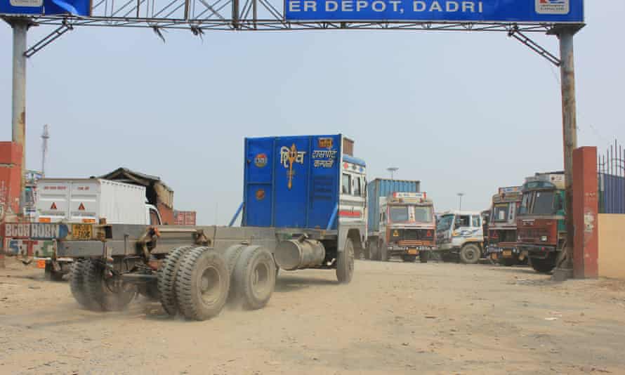 Trucks in the container depot at Dadri, starting point for the planned high-speed railway line to Mumbai.