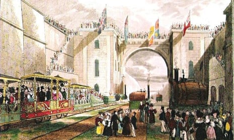 A painting of the opening of the Liverpool to Manchester line in 1830.
