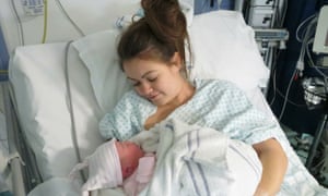 Katie Marie of YouTube channel Katie&Baby, shortly after the birth of her daughter (and co-star), Ellie.