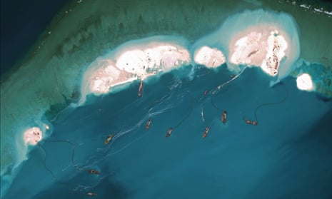 Previous satellite pictures of construction and dredging underway at Mischief Reef.