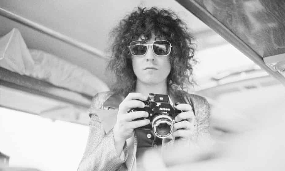 Singer Marc Bolan (1947-1977) on a tour bus in June 1972.