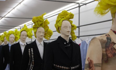 Rei Kawakubo's Broken Tailoring collection, with hairpieces by Julien d’Ys.