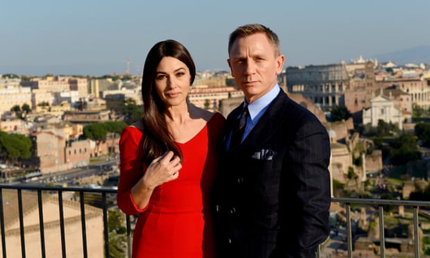Bellucci and Daniel Craig on the set of Spectre.