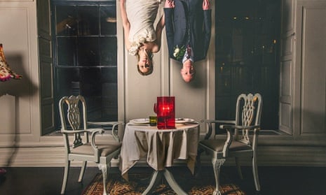 bride and groom upside down