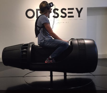 Guardian journalist Oliver Wainwright tests out the Odyssey installation at Somerset House.