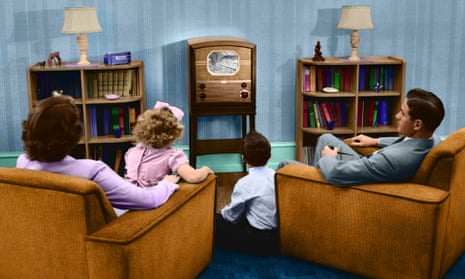 A family watching television in the 1950s