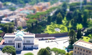Panoramic (tilt-shift) view of the Vatican City and train station.