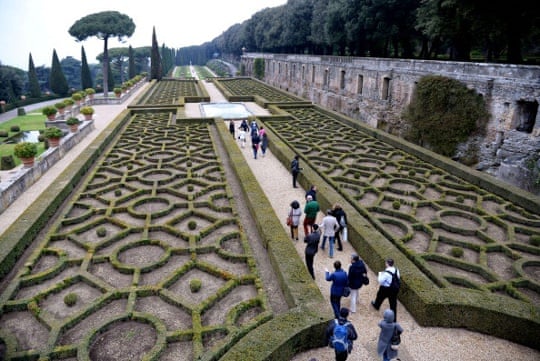 People visit the gardens of the pope's summer residence, Castel Gandolfo, south of Rome.