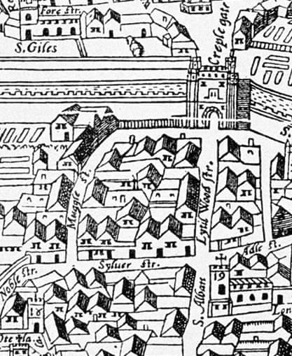 The Agas map showing Silver Street.