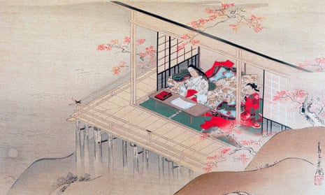 Poet Murasaki-No Shikibu (978-1015), author of The Tale of Genji (The Genji Monogatari). Woodcut by Choshun Miyagawa (1602-1752).