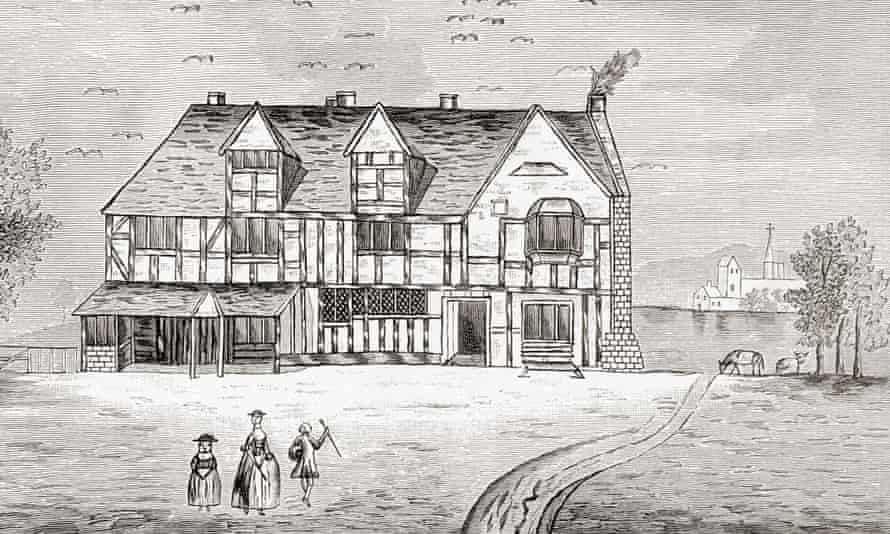 Detail of a drawing of William Shakespeare’s house in Stratford-Upon-Avon.