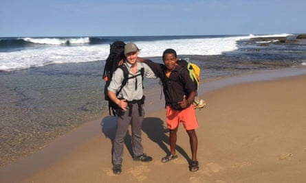 Ash Dykes on the left and one of his guides, Mi, on the right at the southern tip of Madagascar.