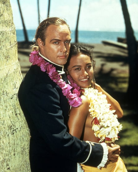 Marlon Brando with his third wife, Tarita Teriipaia, in a publicity still for Mutiny on the Bounty
