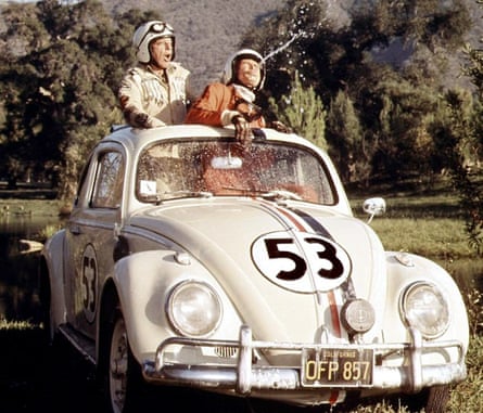 With co-stars Buddy Hackett and Herbie the Volkswagen Beetle in The Love Bug.