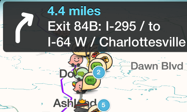 A Waze map complete with crowd-sourced information.