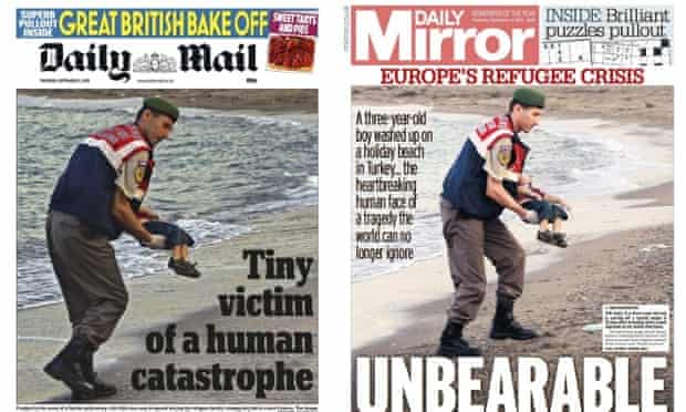 How the Daily Mail and Daily Mirror featured the picture of Aylan Kurdi