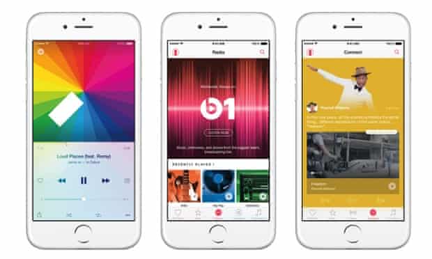 Apple Music on three iPhones