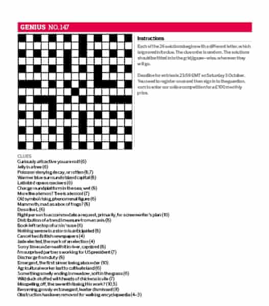Genius crossword No 147 Crosswords The Guardian
